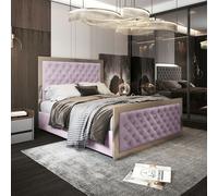 Casa Magna Maddison Upholstered Soft Velvet Metal Bed Frame - Pink - Pink - King