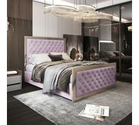 Casa Magna Maddison Upholstered Soft Velvet Metal Bed Frame - Pink - Pink - Super king