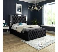 Casa Magna Marino Mirror Upholstered Soft Velvet Bed Frame - Black - Black - Small double