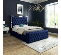 Casa Magna Marino Mirror Upholstered Soft Velvet Bed Frame - Blue - Blue - Double