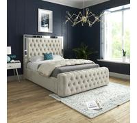 Casa Magna Marino Mirror Upholstered Soft Velvet Bed Frame - Cream - Silver - Single