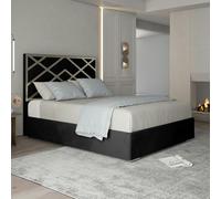 Casa Magna Marino Mirror Upholstered Soft Velvet Bed Frame - Grey - Black - Super king