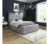 Casa Magna Marino Mirror Upholstered Soft Velvet Bed Frame - Grey - Grey - Single