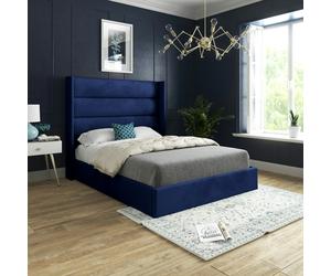Casa Magna Nuno Straight Winged Upholstered Soft Velvet Bed Frame - Blue - Blue - Small double