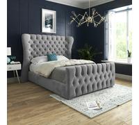 Casa Magna Parma Wide Curved Winged Upholstered Soft Velvet Bed Frame - Grey - Grey - Small double