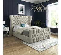 Casa Magna Parma Wide Curved Winged Upholstered Soft Velvet Bed Frame - Cream - Silver - King