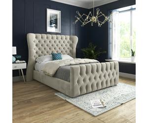 Casa Magna Parma Wide Curved Winged Upholstered Soft Velvet Bed Frame - Cream - Silver - Small single