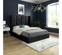 Casa Magna Quanta Straight Winged Upholstered Soft Velvet Bed Frame - Black - Black - Double