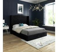 Casa Magna Quanta Straight Winged Upholstered Soft Velvet Bed Frame - Cream - Black - King