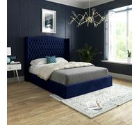 Casa Magna Quanta Straight Winged Upholstered Soft Velvet Bed Frame - Grey - Blue - Double