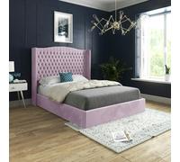 Rana Curved Top Winged Upholstered Soft Velvet Bed Frame - Pink