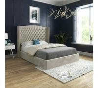 Casa Magna Rana Curved Top Winged Upholstered Soft Velvet Bed Frame - Cream - Silver - Small single