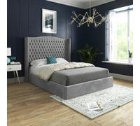 Rana Curved Top Winged Upholstered Soft Velvet Bed Frame - Grey