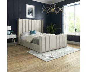 Casa Magna Rana Curved Top Winged Upholstered Soft Velvet Bed Frame - Pink - Silver - Super king