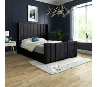 Casa Magna Romano Straight Winged Upholstered Soft Velvet Bed Frame - Black - Black - Small double
