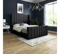 Casa Magna Romano Straight Winged Upholstered Soft Velvet Bed Frame - Black - Black - Small single