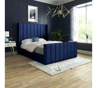 Casa Magna Romano Straight Winged Upholstered Soft Velvet Bed Frame - Blue - Blue - Double