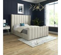 Casa Magna Romano Straight Winged Upholstered Soft Velvet Bed Frame - Cream - Silver - Double