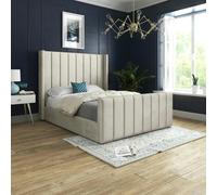 Casa Magna Romano Straight Winged Upholstered Soft Velvet Bed Frame - Cream - Silver - Super king
