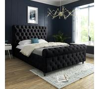 Savana Sleigh Upholstered Soft Velvet Bed Frame - Black