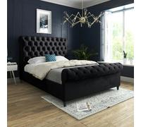 Casa Magna Sienna Sleigh Upholstered Soft Velvet Bed Frame - Black - Charcoal Black - Small double