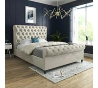 Sienna Sleigh Upholstered Soft Velvet Bed Frame - Cream
