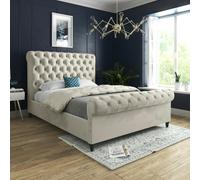 Casani Sienna Sleigh Upholstered Soft Velvet Bed Frame in Cream | Size: Super King Casani Cream Super King