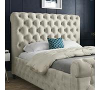 Casa Magna Sienna Sleigh Upholstered Soft Velvet Bed Frame - Cream - Silver Grey - Super king