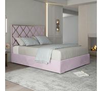 Casa Magna Sienna Sleigh Upholstered Soft Velvet Bed Frame - Grey - Pink - Small double