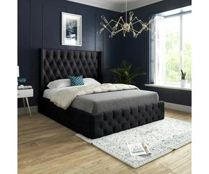 Casa Magna Sienna Sleigh Upholstered Soft Velvet Bed Frame - Pink - Black - Single