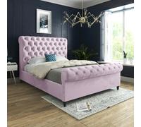 Casa Magna Sienna Sleigh Upholstered Soft Velvet Bed Frame - Pink - Pink - Single