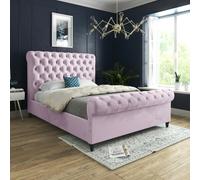 Casa Magna Sienna Sleigh Upholstered Soft Velvet Bed Frame - Pink - Pink - Small single