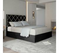 Casa Magna Tammy Upholstered Soft Velvet Metal Bed Frame - Black - Black - Double