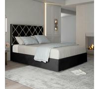 Casa Magna Tammy Upholstered Soft Velvet Metal Bed Frame - Black - Black - Super king