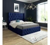 Casa Magna Tammy Upholstered Soft Velvet Metal Bed Frame - Black - Blue - Double