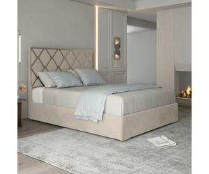 Casa Magna Tammy Upholstered Soft Velvet Metal Bed Frame - Cream - Silver - Super king