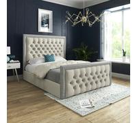 Casa Magna Turin Straight Winged Upholstered Soft Velvet Bed Frame - Blue - Silver - Double