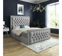 Casa Magna Turin Straight Winged Upholstered Soft Velvet Bed Frame - Cream - Grey - Double
