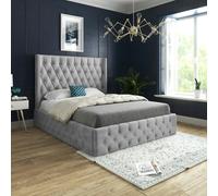 Casa Magna Turin Straight Winged Upholstered Soft Velvet Bed Frame - Grey - Grey - Double