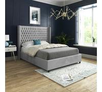 Casa Magna Venice Glitter Border Upholstered Soft Velvet Bed Frame - Cream - Grey - Super king