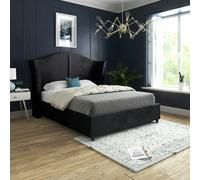 Casa Magna Venice Glitter Border Upholstered Soft Velvet Bed Frame - Pink - Black - Double