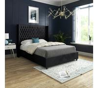 Casa Magna Volta Straight Winged Upholstered Soft Velvet Bed Frame - Black - Black - Super king