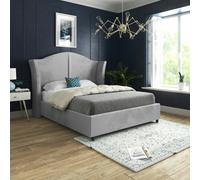 Casa Magna Volta Straight Winged Upholstered Soft Velvet Bed Frame - Cream - Grey - Small double
