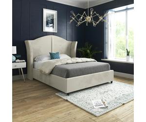 Casa Magna Zampa Curved Top Curved Winged Upholstered Soft Velvet Bed Frame - Cream - Silver - Double