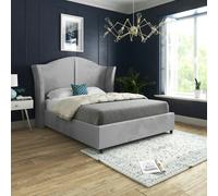 Casa Magna Zampa Curved Top Curved Winged Upholstered Soft Velvet Bed Frame - Grey - Grey - Small double