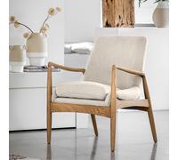 Casa Mid-Century Linen & Solid Oak Armchair cream