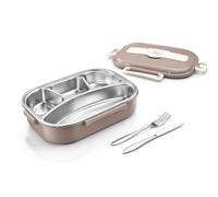 Casa Moderna 1300ml Large Bento Lunch Box with Removable 4-Compartment Stainless Steel Insert - BPA-Free Odor Proof and Leakproof Food Container for Adults - Includes Premium Steel Knife and Fork