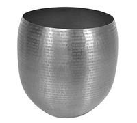 Casa Moro Castelon Oriental Flower Pot L 36 x 36 cm Silver Round Aluminium Decorated with Hammered Finish | Moroccan Style Metal Planter Flower Pot Plant Pot | ABK802