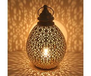 Casa Moro Oriental Lantern Omnia M, Moroccan Lantern Hanging & Standing Table light, Shabby Chic White Gold Height 36 cm IRL2010
