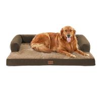 Casa Paw Orthopedic Dog Beds for Extra Large Dogs, Waterproof, XL Memory Foam Dog Beds with Comfortable Bolster, Removable Washable Cover and Non-Slip Bottom, XL, Brown